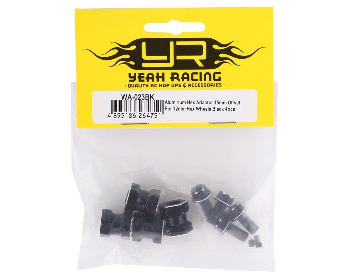 Yeah Racing 12mm Aluminum Hex Adaptors (Black) (4) (15mm Offset) - Hobbytech Toys