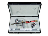 Harder and Steenbeck Infinity CR Plus 0.15+0.4mm 2in1 Set, a high-quality airbrush kit for professional and hobby use, displayed in a protective case.