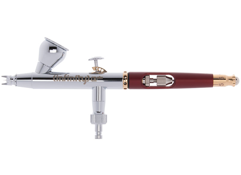 Sleek Harder and Steenbeck Infinity CR Plus airbrush, 0.2mm nozzle, precision painting tool.