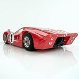 Authentic red Ford GT40 MKIV slot car, with sleek aerodynamic design and iconic racing details.