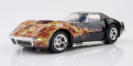 Iconic 1968 Corvette 427 in black flame, a detailed slot car model by AFX showcasing the powerful sports car's sleek design.