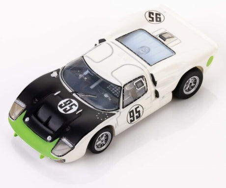 Detailed white, black, and green AFX 22056 Ford GT40 Mk.II #95 slot car model with racing numbers and graphics.