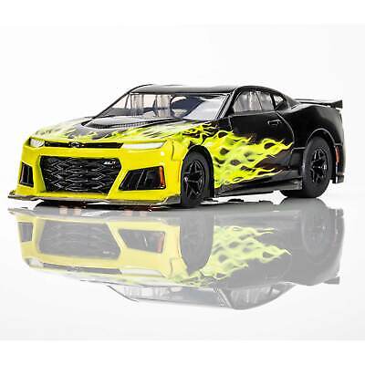 AFX 22060 Camaro ZL1 Black/Lime Flame Slot Car - Sleek racing design with bold lime flame graphics.