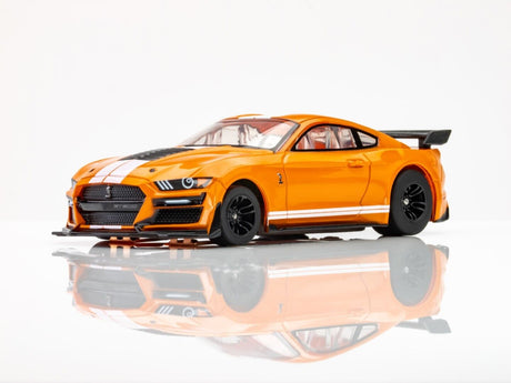 Sleek orange Ford Mustang GT500 Twister slot car with aggressive styling and sporty details, perfect for racing enthusiasts.