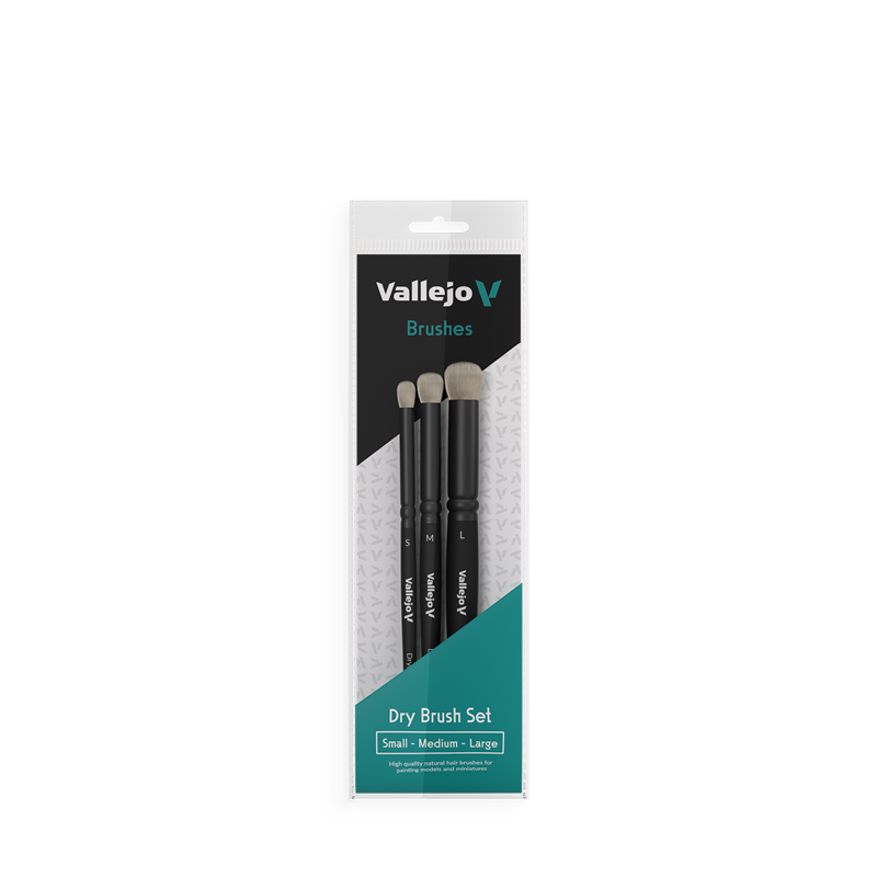Vallejo Hobby Brushes: Dry Brush Set - Natural Hair (S, M & L) - Hobbytech Toys