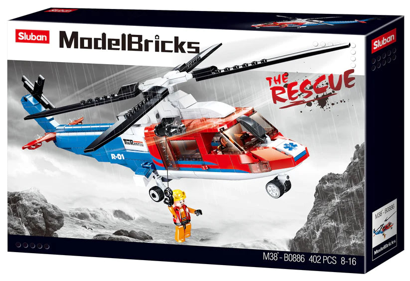Sluban 0886 Sea Rescua Helicopter - 402pc Kit - Hobbytech Toys
