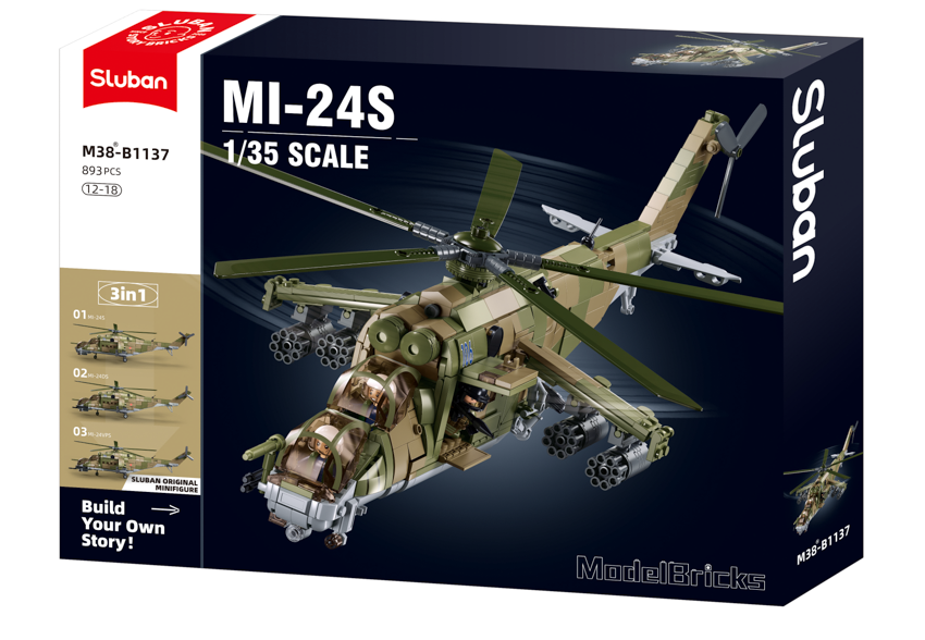 Sluban 1137 MI-24s Helicopter Gunship - 893pc Kit - Hobbytech Toys