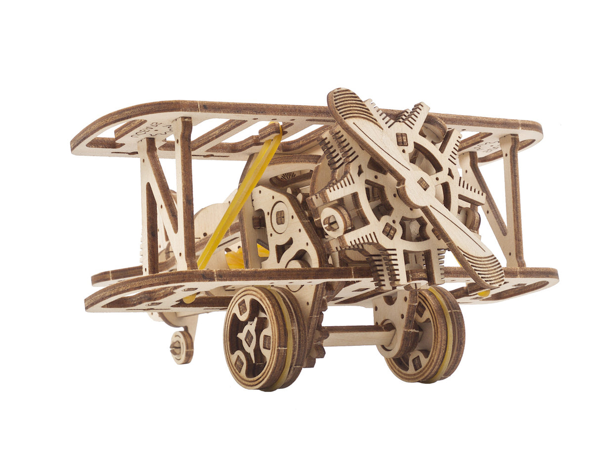 UGears 70159 Mini Bi-Plane Wooden Model Kit - Hobbytech Toys