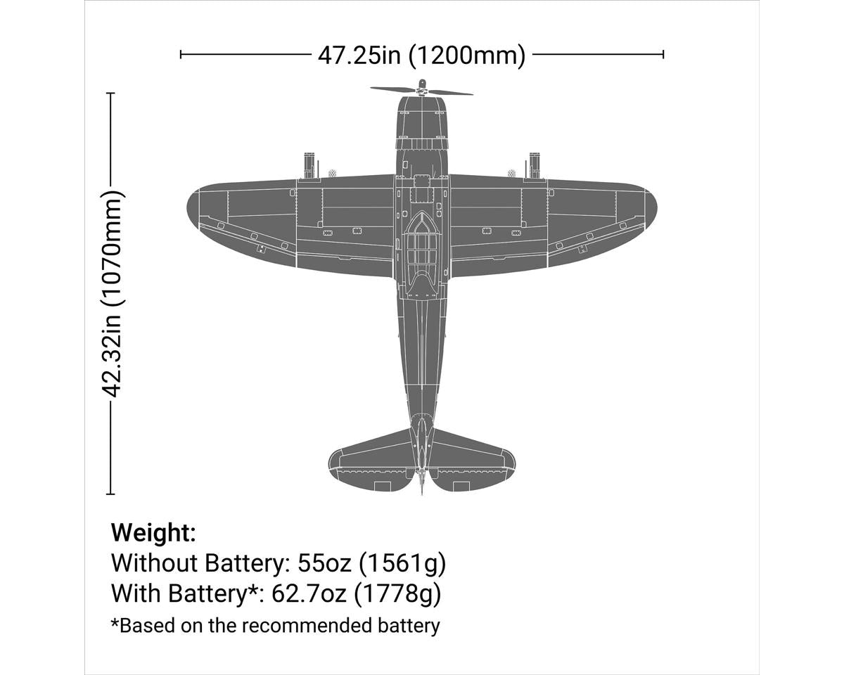 E-Flite P-47 Razorback 1.2m with Smart Technology, BNF Basic, EFL08450 - Hobbytech Toys