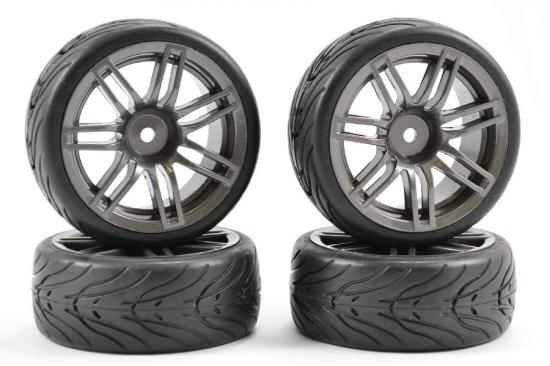 Fastrax 1/10 Street Tread On Road Tyres On 14 Spoke Gunmetal Wheels (4pcs) - Hobbytech Toys