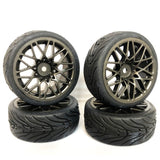 Fastrax 1/10 Street Tread Tyres On Star Spoke Gun Metal Rims (4pcs) - Hobbytech Toys
