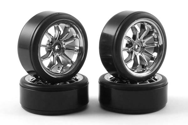 Fastrax 1/10th Street Wheel/ Drift Tyres 10-Spoke Chrome (4pcs) - Hobbytech Toys