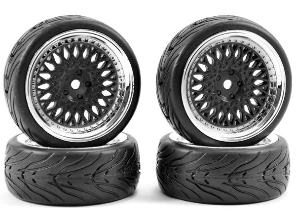 Fastrax 1/10 Street Tread On Road Tyres On Black/Chrome Wheels (4pcs) - Hobbytech Toys