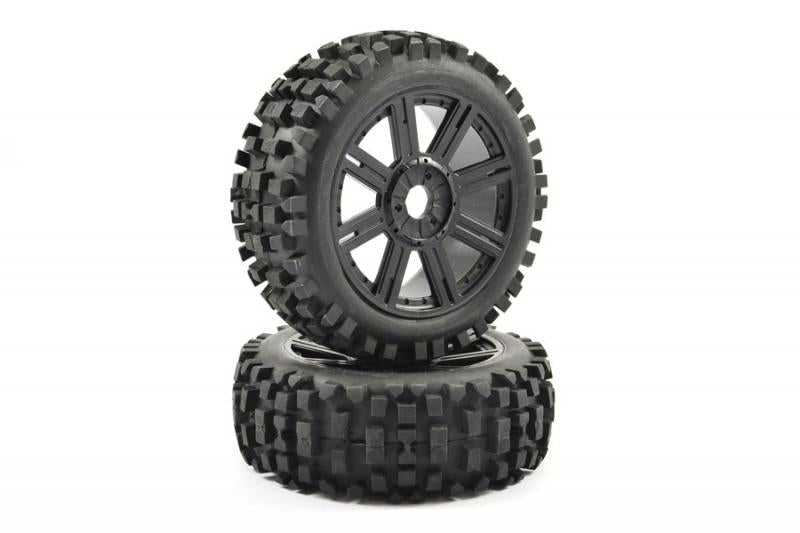 Fastrax 1/8 Rock Block Buggy Tyres On Black Rims (2pcs) - Hobbytech Toys
