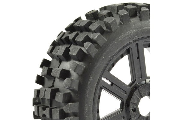 Fastrax 1/8 Rock Block Buggy Tyres On Black Rims (2pcs) - Hobbytech Toys