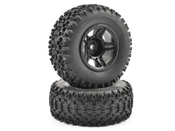 Fastrax 1/10 SC Stinger Tyres Mounted on 5 Spoke Black Rims - Slash RR (2pcs) - Hobbytech Toys