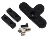 Low Profile Futaba HPS-CT701 Brushless Servo Mounting Parts. Black plastic servo-mounting components including base, arm, and hardware for secure installation.