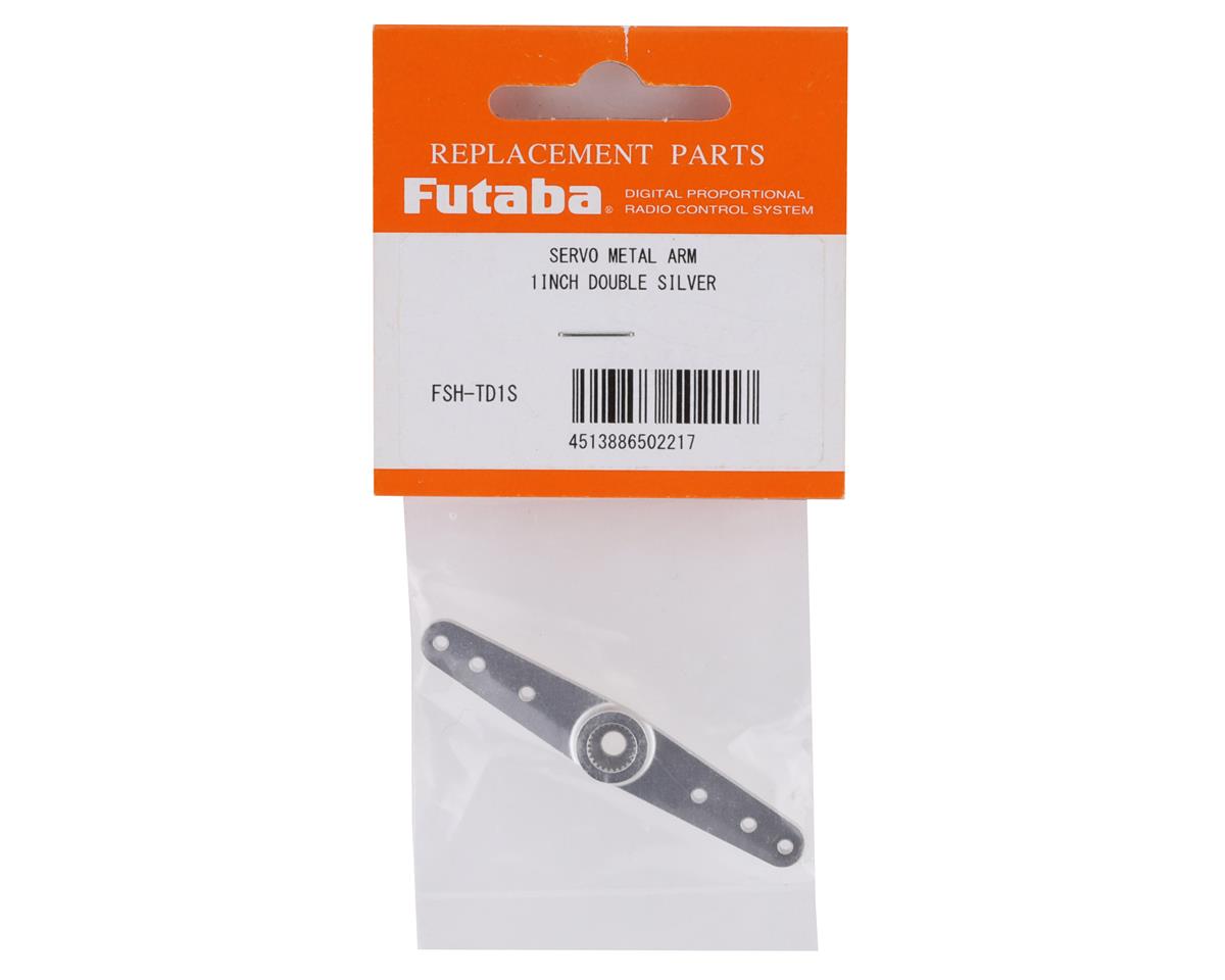 1-inch Futaba Alloy Double Servo Horn in Silver, a replacement part for RC models.