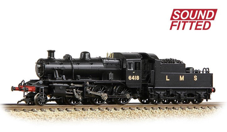 Graham Farish 372-627ASF N Scale LMS Ivatt 2MT 6418 LMS Black - DCC/Sound Fitted - Hobbytech Toys