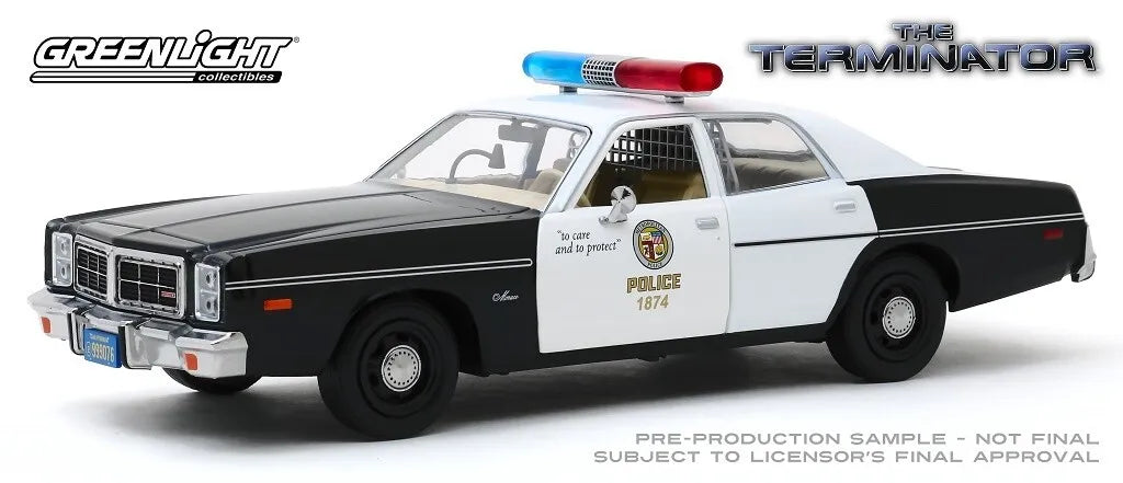 Greenlight 1/24 The Terminator (1984) 1977 Dodge Monaco Metropolitan Police Diecast Model - Hobbytech Toys