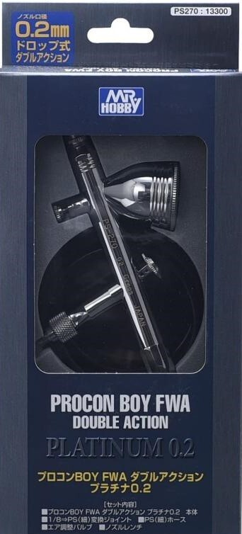 Gunze PS270 Mr Procon Boy FWA 0.2mm Dual Action Airbrush on display in a black background