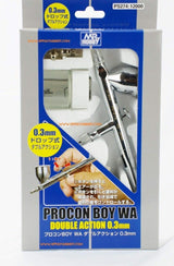 Compact 0.3mm dual-action airbrush by Mr. Hobby for precise and versatile spray painting.