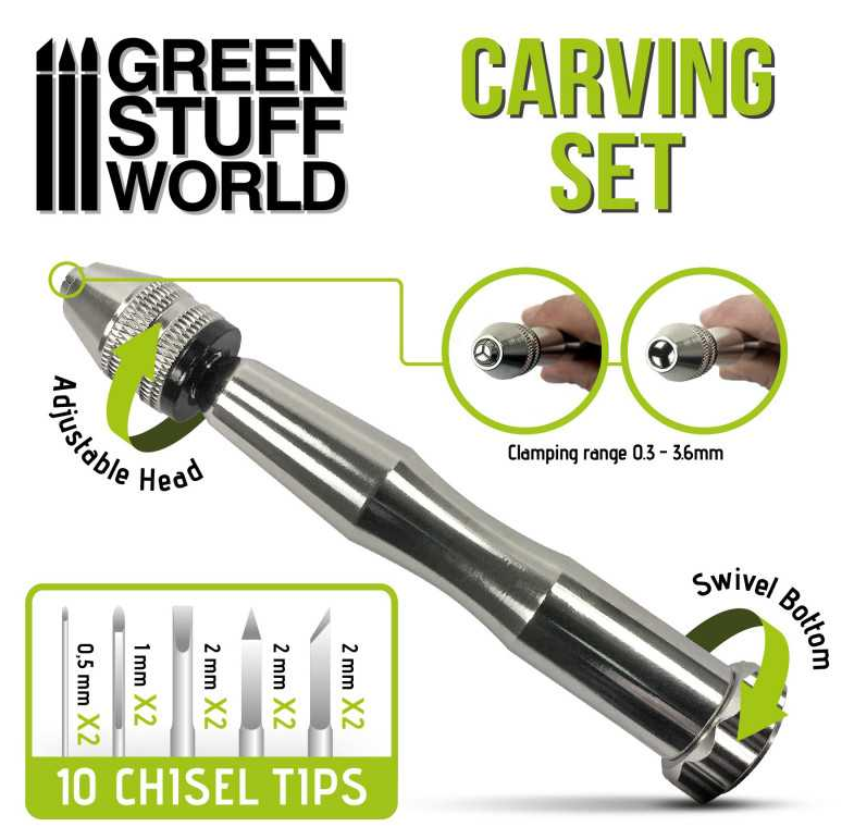 Green Stuff World Carving Tool Set with 10x Chisel tips - Hobbytech Toys