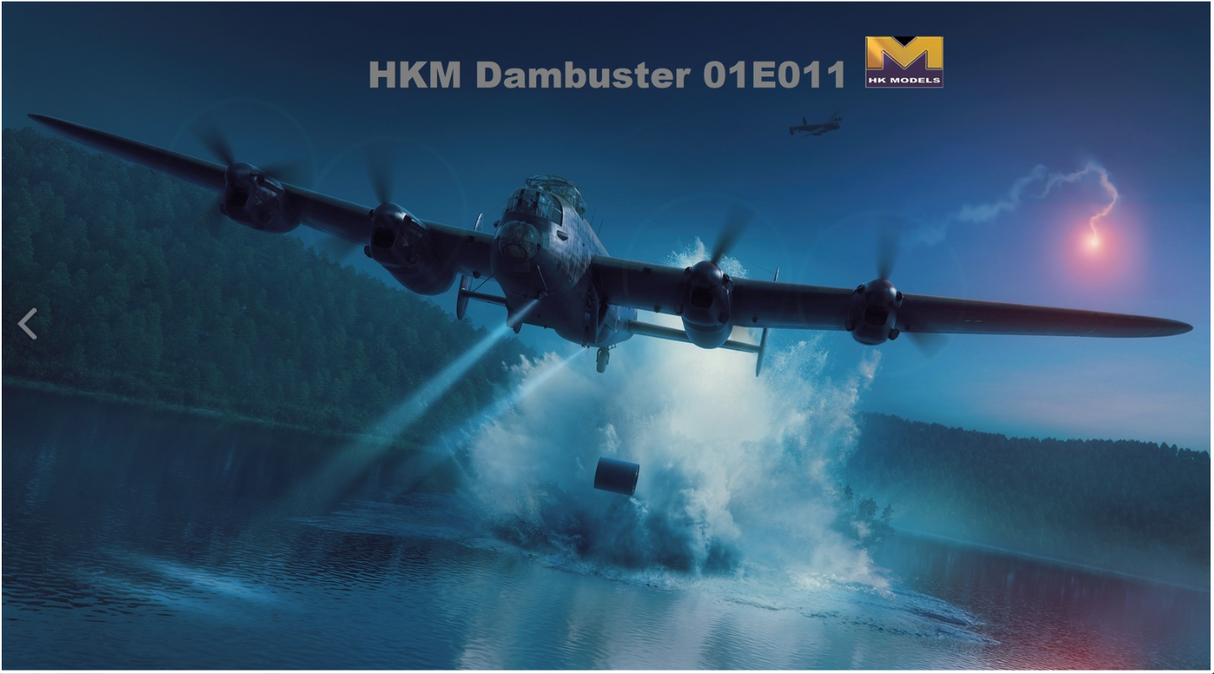 Detailed Lancaster bomber model kit with realistic engines and water splash effect