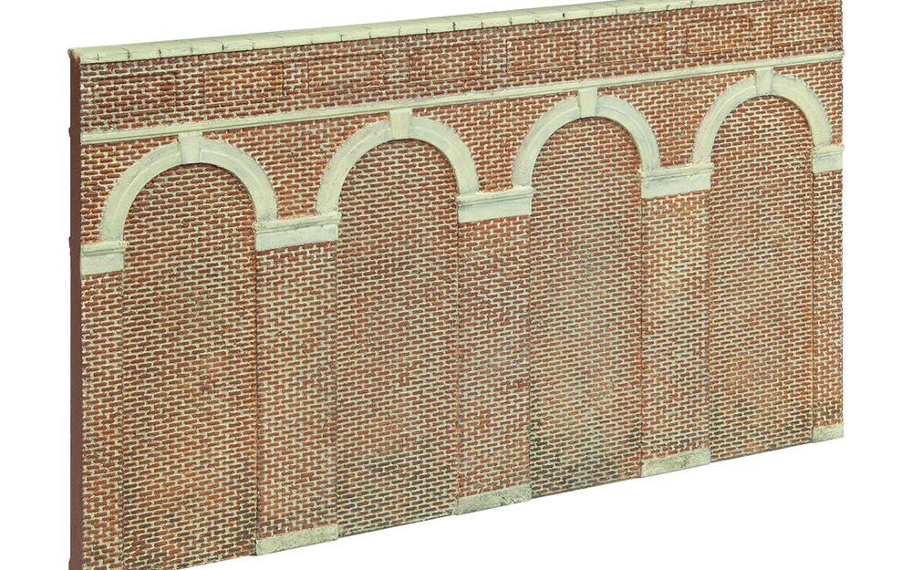 Hornby R7372 OO Scale High Level Arched Retaining Walls X 2 (Red Brick) - Hobbytech Toys