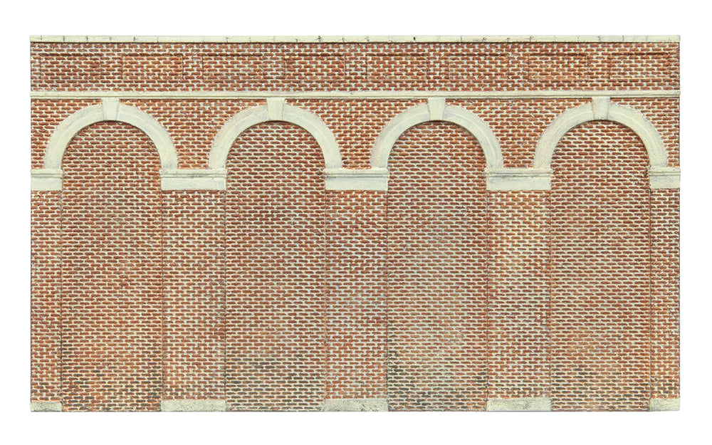 Hornby R7372 OO Scale High Level Arched Retaining Walls X 2 (Red Brick) - Hobbytech Toys