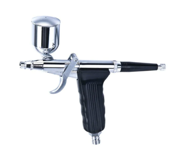 Hseng dual action airbrush with pistol grip, chrome-plated features for precise paint application.