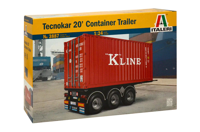 Italeri 3887S 1/24 Tecnokar 20ft Container Trailer Plastic Model Kit - Hobbytech Toys