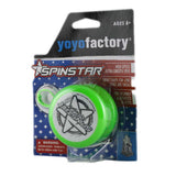 Vibrant green YoYo Factory Spinstar beginner's yo-yo, featuring a sleek star design for smooth, long-lasting spins.