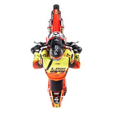 Realistic, detailed RC motorcycle model in dynamic racing colors and design.