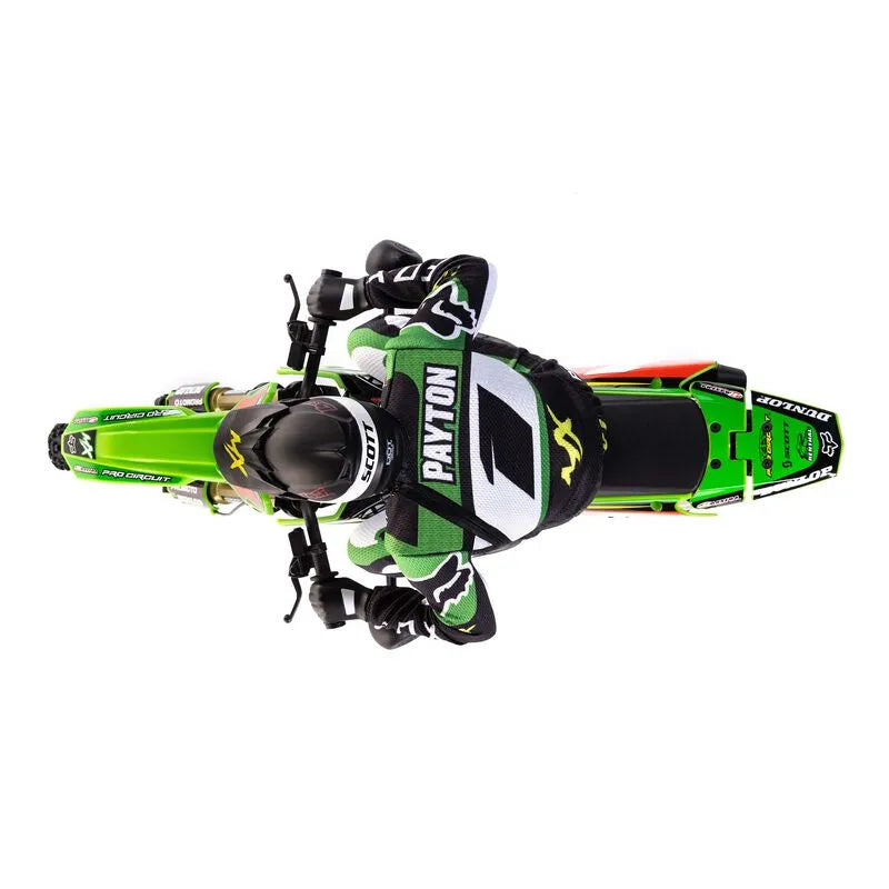 Realistic Pro Circuit-themed 1/4 scale RC motorcycle with detailed design and features, ready to ride with included battery and charger.