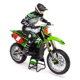 Detailed RC motorcycle in vibrant green and black color scheme, with Pro Circuit branding, ready for action on the track.