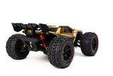 Rugged off-road RC truggy with large knobby tires, powerful brushless motor, and adjustable suspension for high-speed handling.