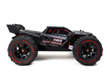 High-performance 4WD off-road RC truggy with brushless motor and large knobby tires for superior traction and speed.