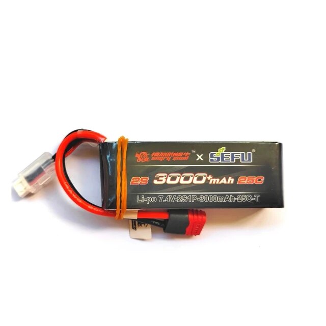 Powerful 7.4V 3000mAh 25C LiPo battery for RC cars and models, featuring a compact design and durable construction.