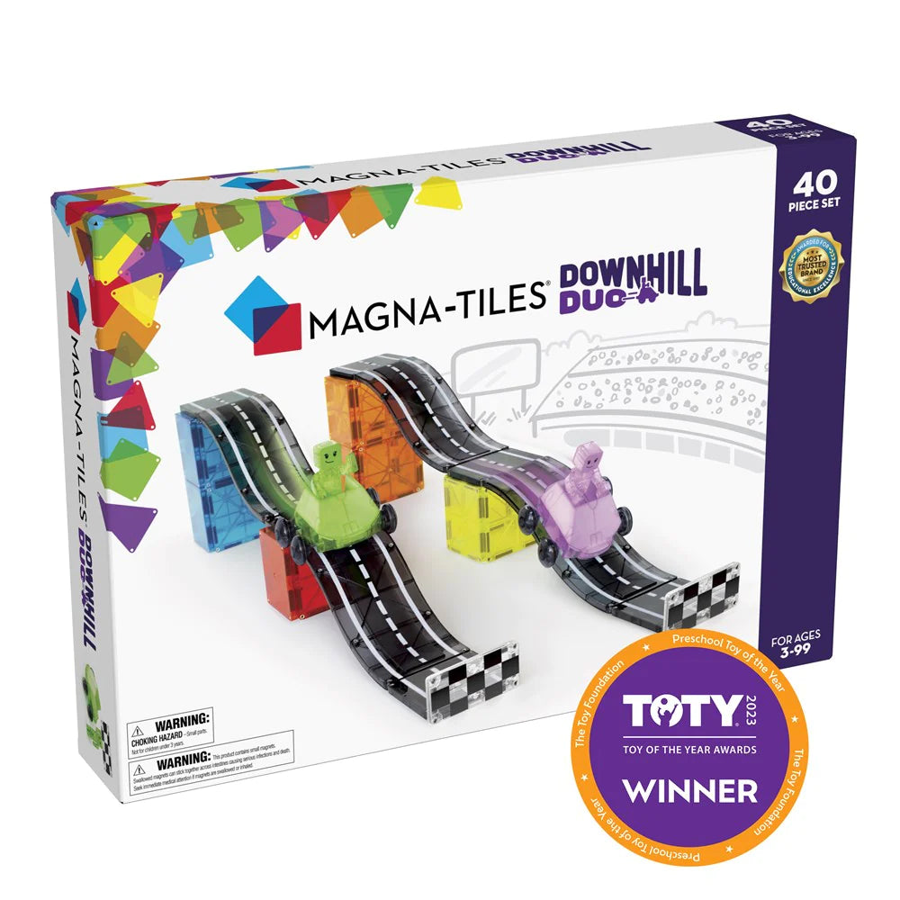 a box of magna - tiles with a picture of a race track