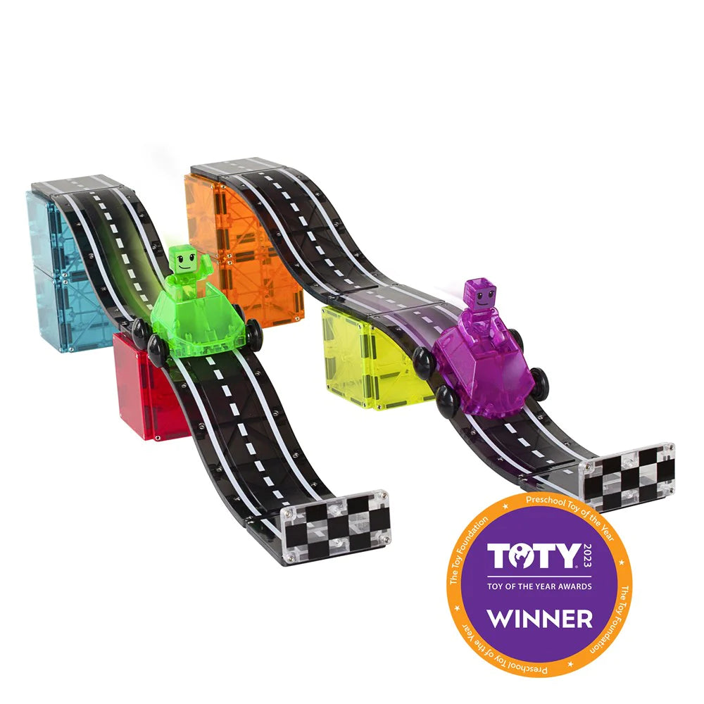 a toy race track with a toy car on it