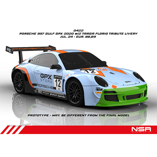 NSR 0422SW 1/32 Porsche 997 GT3 Gulf GPX 2020 No.12 Targa Florio Tribute Livery Slot Car