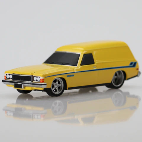 OZ Wheels 1/64 Holden HX Sandman Custom Panel Van - Yellow Diecast Model Car - Hobbytech Toys