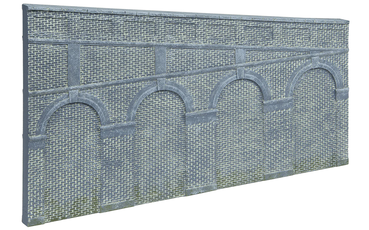 Hornby R7375 OO Scale High Stepped Arched Retaining Walls X 2 (Engineers Blue Brick) - Hobbytech Toys