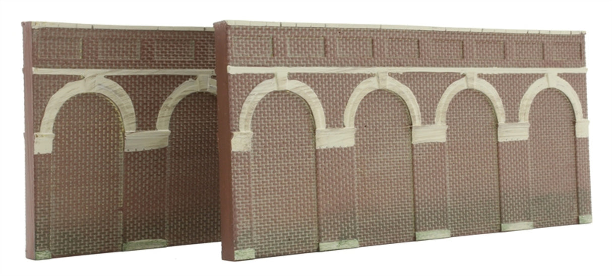 Hornby R7384 OO Scale Mid Level Arched Retaining Walls - Red Brick (2pcs) - Hobbytech Toys