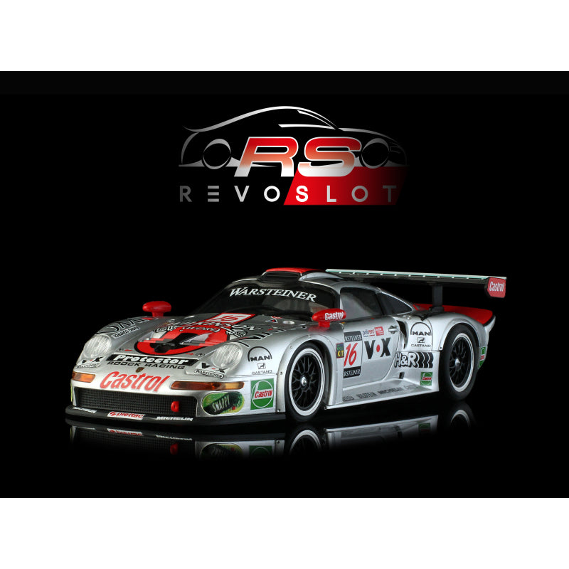 REVO Slot 0213 1/32 Porsche 911 GT1 #16 Roock Racing Slot Car on a black background