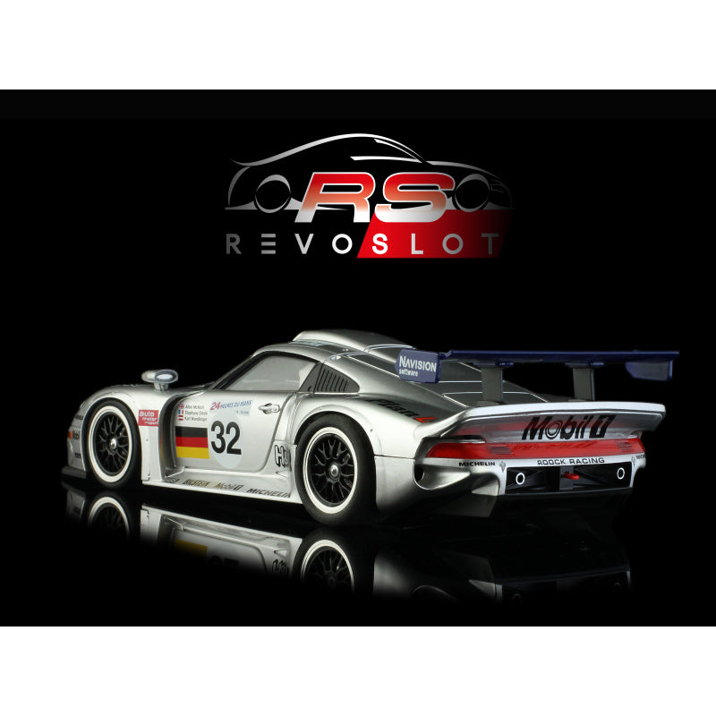REVO Slot 0214 1/32 Porsche 911 GT1 #32 Roock Racing Slot Car on a black reflective surface