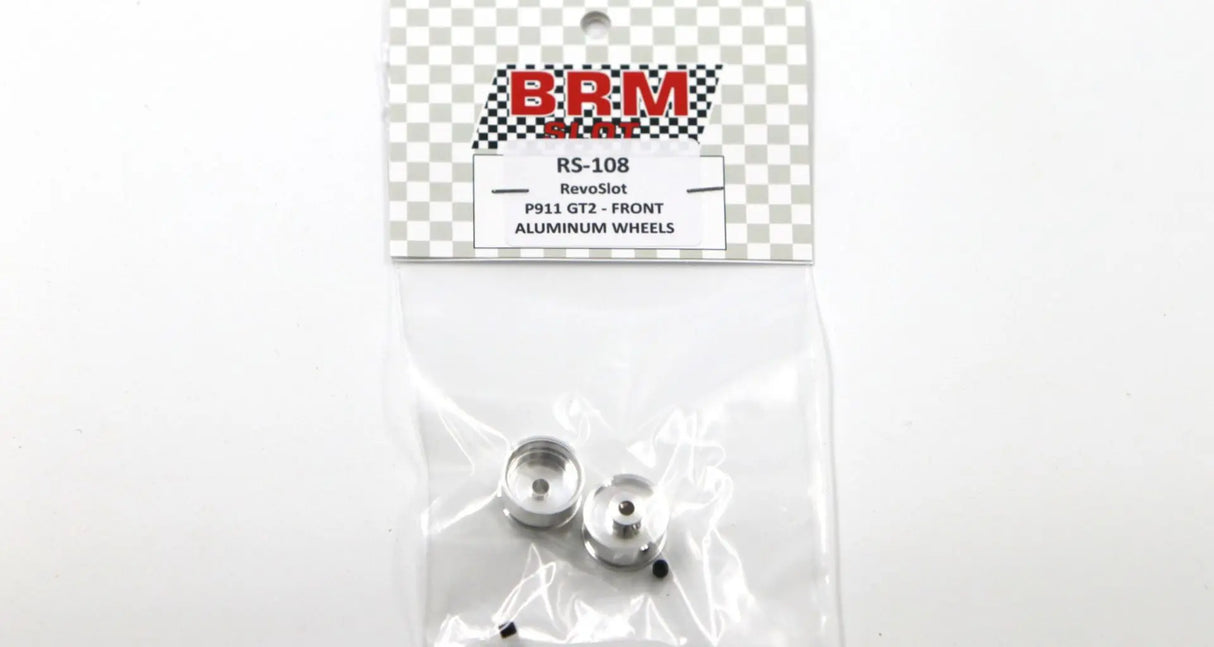 Sleek Aluminum Front Wheels for Slot Cars - REVO Slot RS-108 Porsche 911 Front Wheels, 15 x 8.5 mm, Set of 2