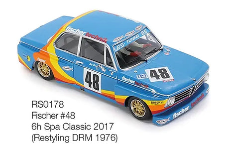 REVO Slot 0178 1/32 BMW 2002 Fischer #48 - Classic racing car model with detailed blue and orange livery, ready for the 6h Spa Classic 2017 race event.