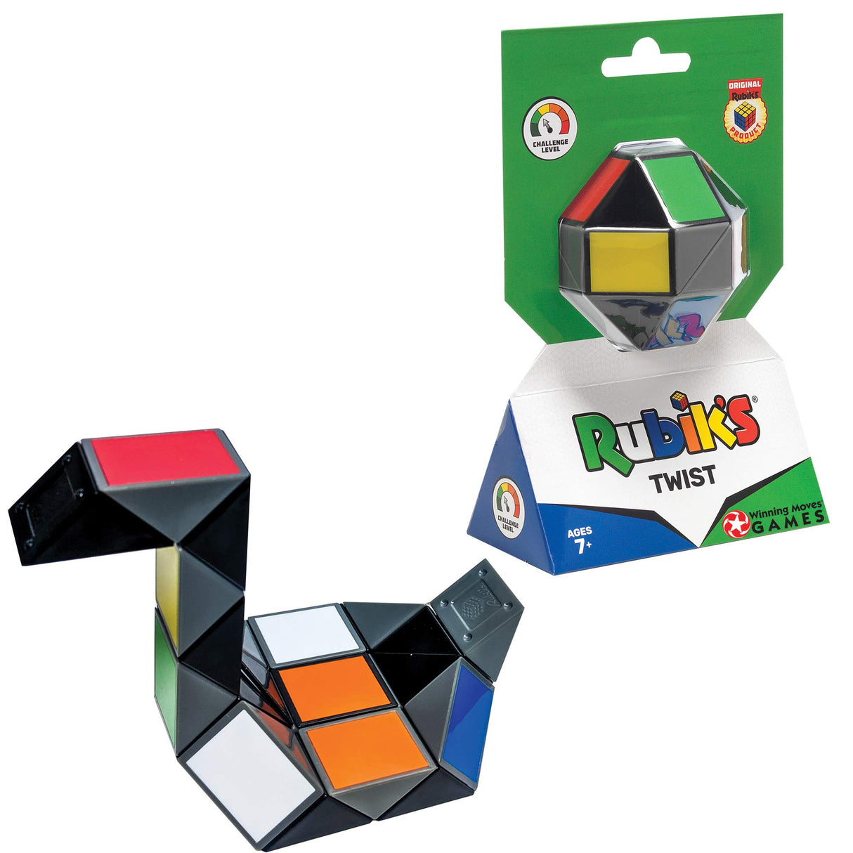 Colorful 3D puzzle cube with rotating sections, Rubik's Twist by Spin Master toy.